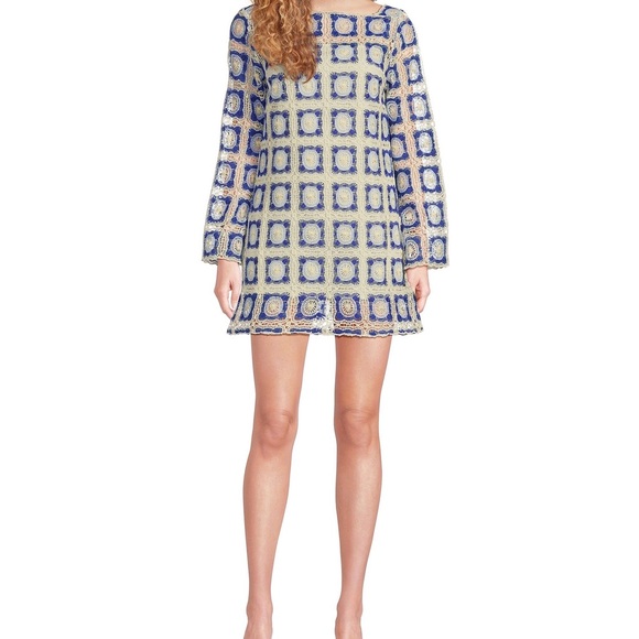 100% cotton blue cream crochet dress NWT Chelsea & Violet size L - Picture 7 of 7